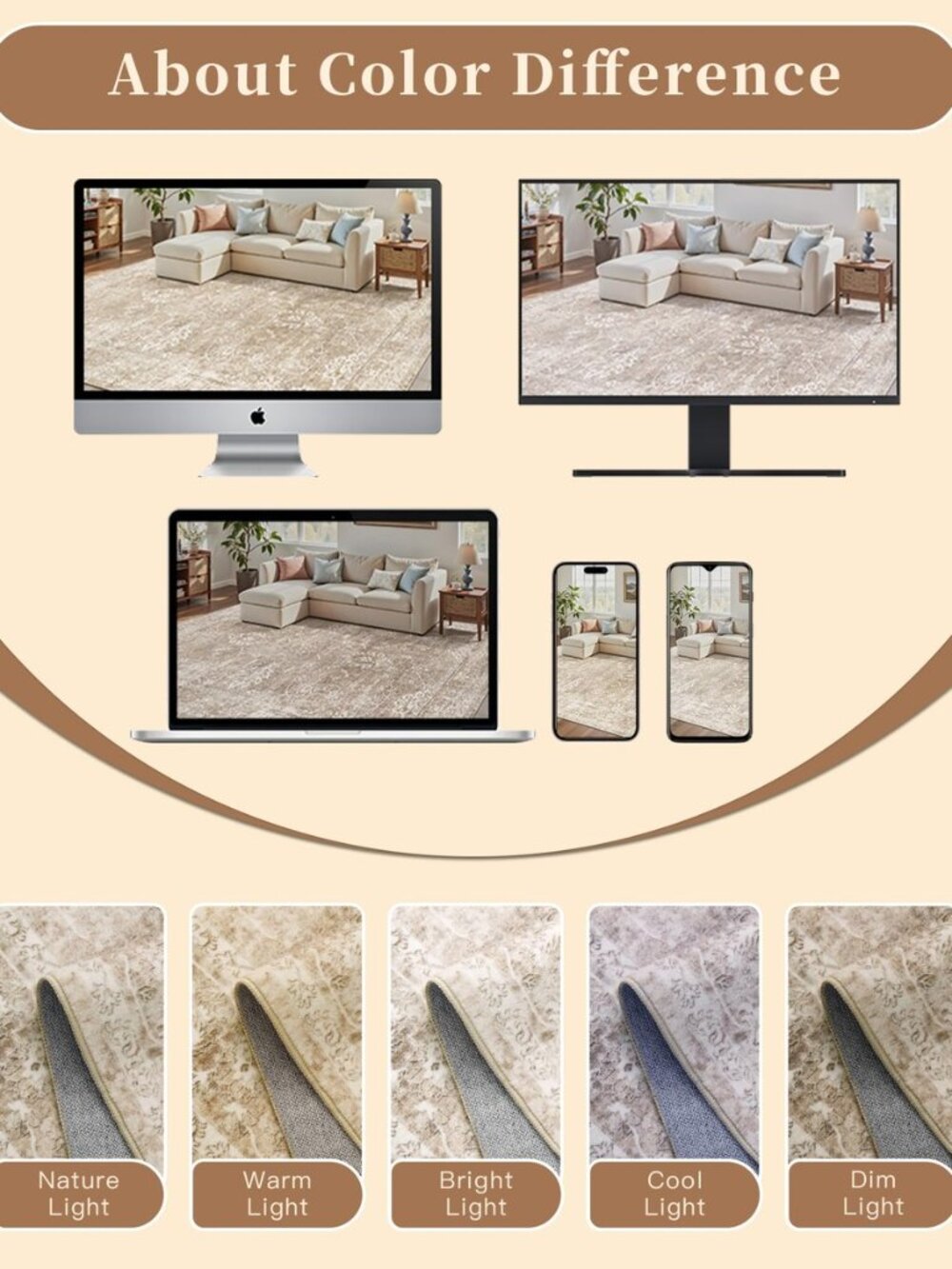 Washable Runner Rug 2x6, Soft Kitchen Hallway Rug Beige/Brown - Picture 4 of 8